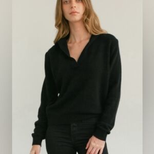 Black V-Neck Hooded Women's Sweater